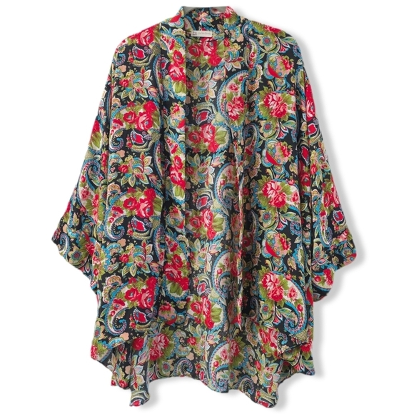 COTTON CANDY Floral Paisley Kimono, Vibrant Colors, Oversized Fit, XL XXL - Picture 2 of 12